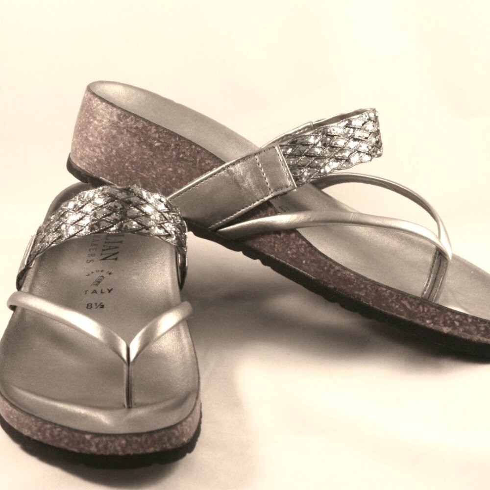 Pewter Sandals by Italian Shoemakers molded footbed 8.5M